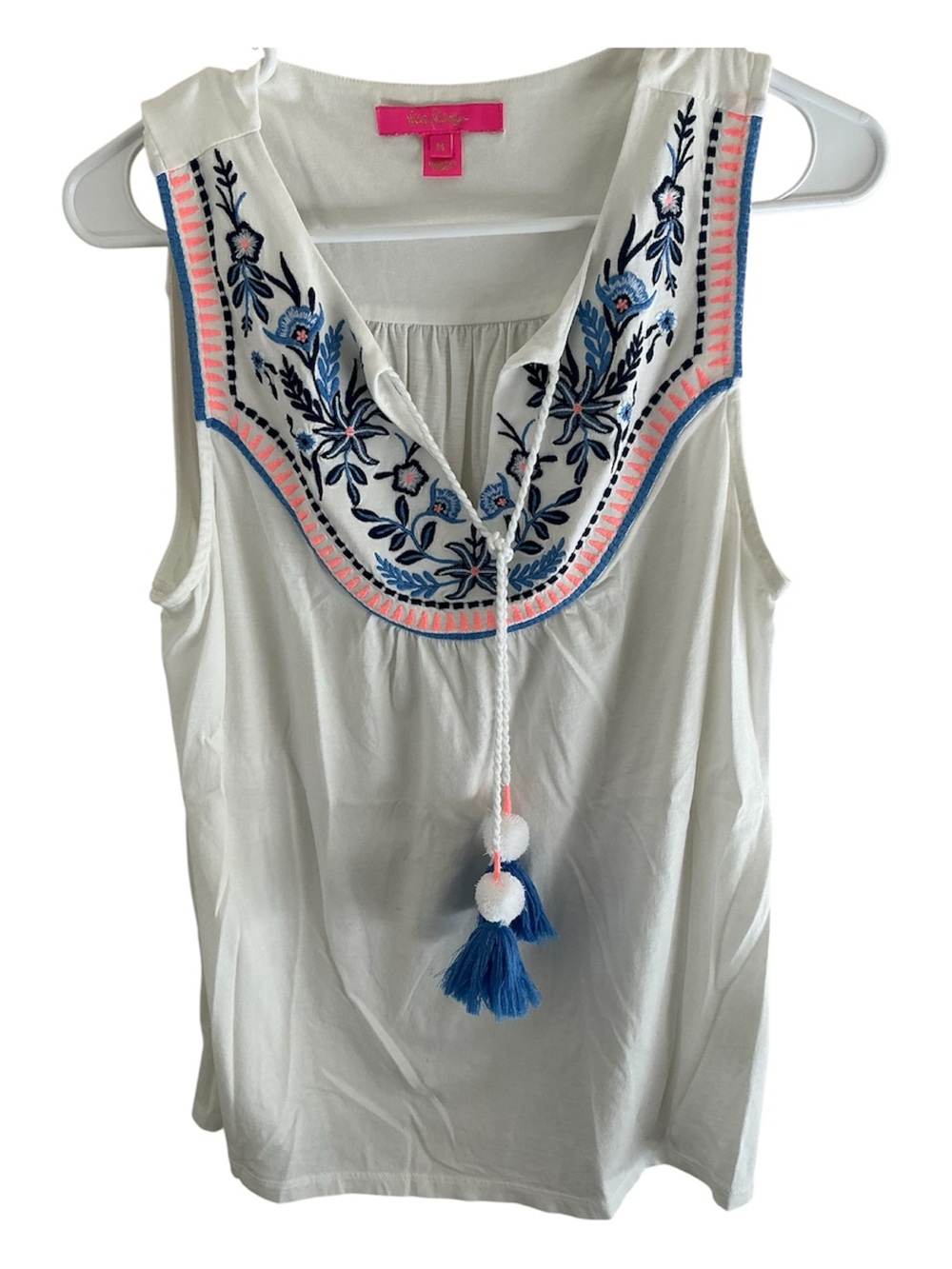 Lilly Pulitzer White Sleeveless JordyEmbroidered Tank Sz M